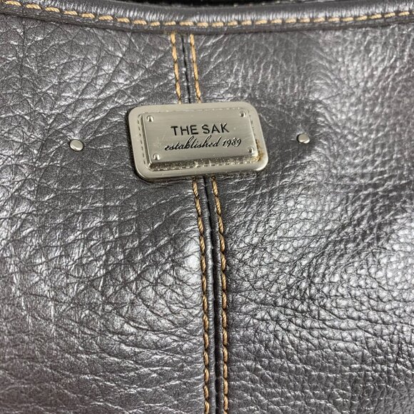 The Sak Metallic Gray Pebbled Leather Shoulder Bag Textured Strap w/ Charm - Picture 3 of 14